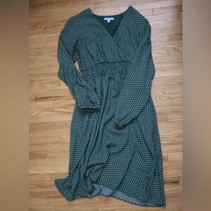 Draper James Teal Polka Dot Long Sleeve Dress